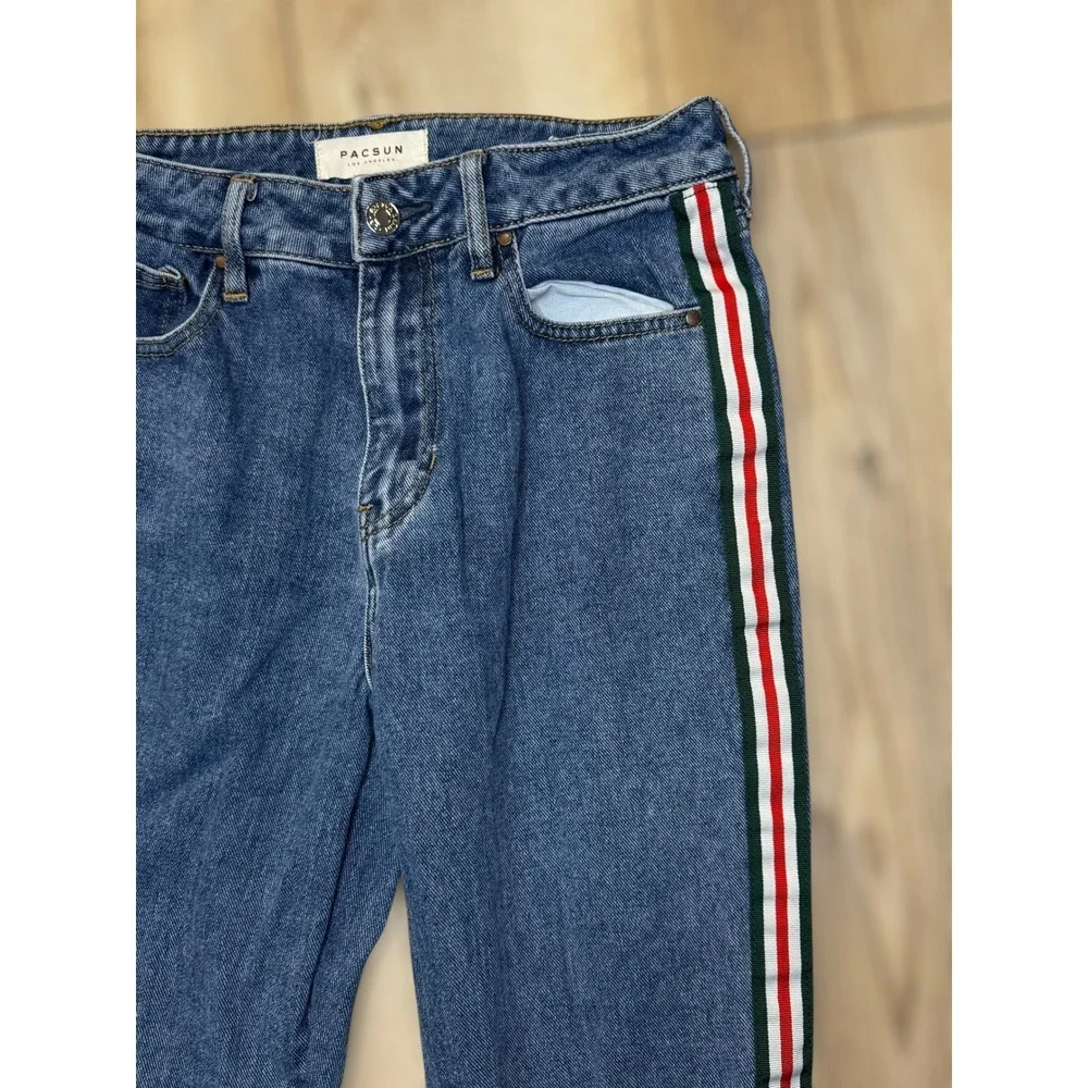 PacSun Mon Jean Blue Denim Side Stripe Straight Leg Womens Stylish Jeans Size 26 - Picture 4 of 8